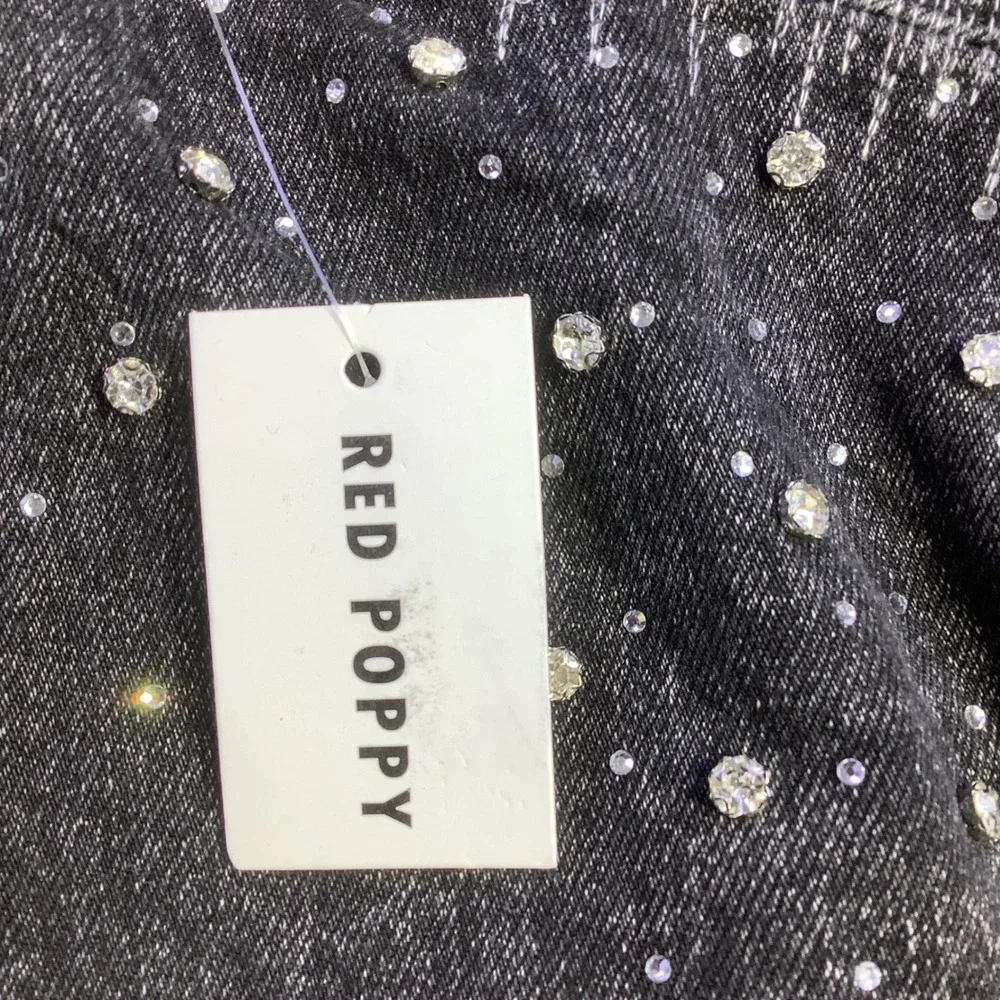 Red‎ Poppy Mens Black Wash Embellished Graphic Denim Jacket Size M NWT